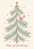 Kaart kerst | kerstboom met vogel