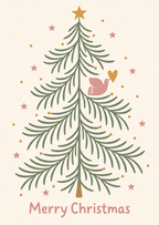 Kaart kerst | kerstboom met vogel