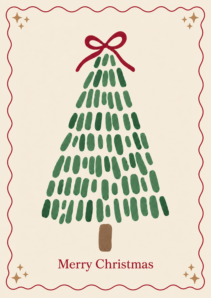 Kaart kerst | kerstboom met strik