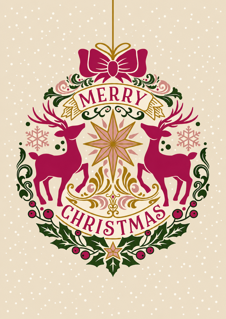 Kaart kerst | kerstbal met rendieren